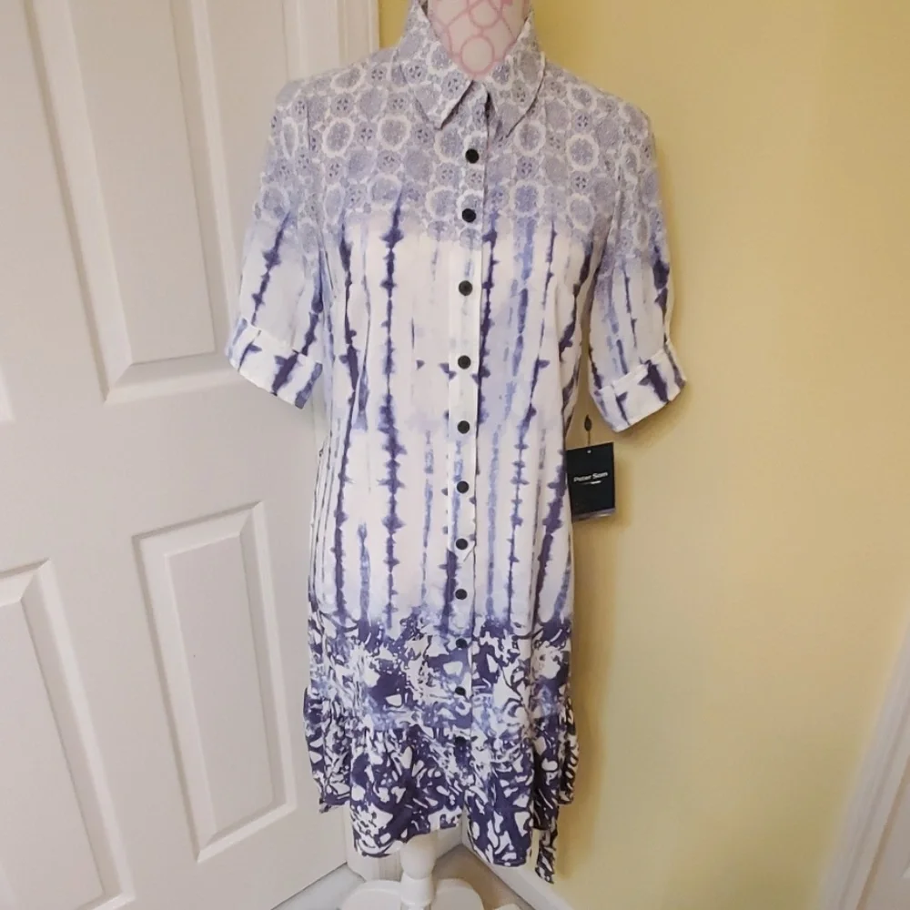 Peter Som button down wrap white blue dress size 4 NEW
